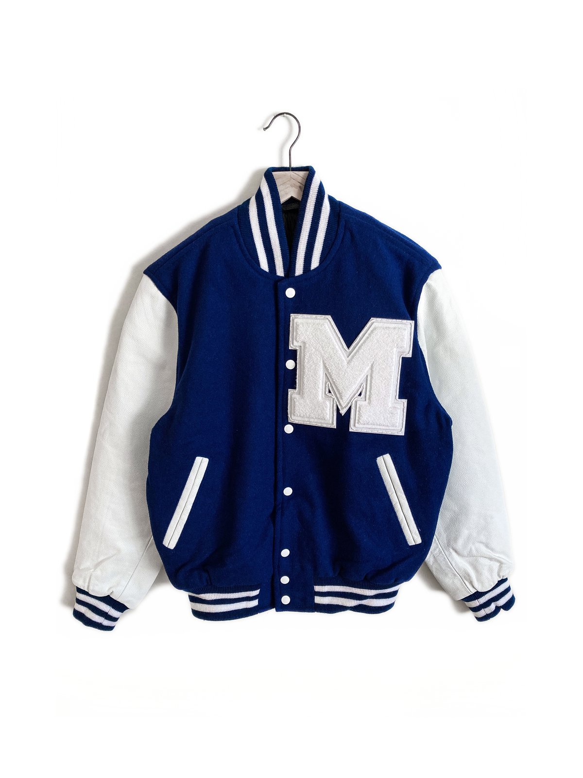 Navy blue and sale white letterman jacket